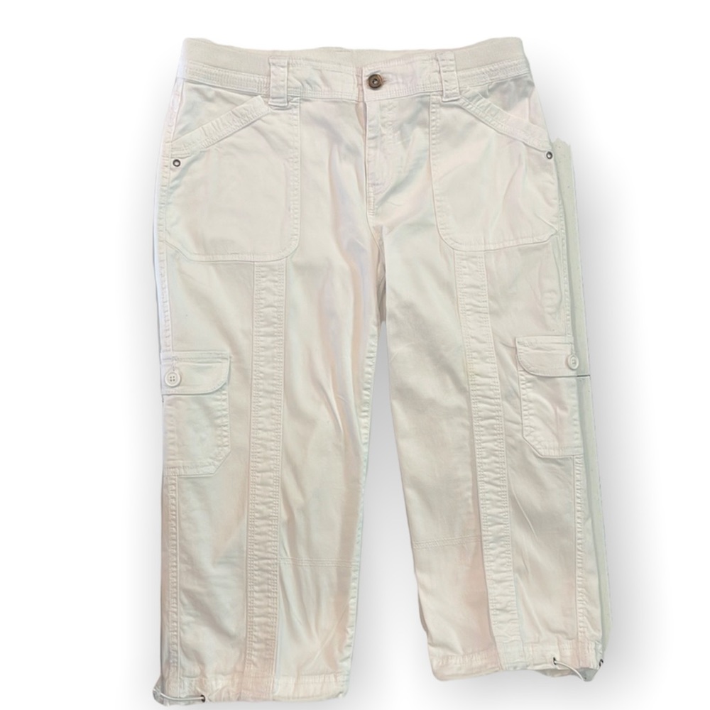 Style & Co Cargo Capri Drawstring Hem Pants White 12P